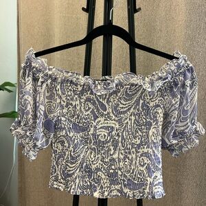 Express Blue & White Off-Shoulder Top – Size XS
